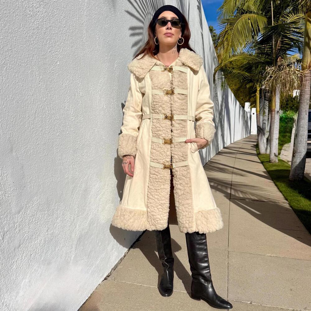 Vintage Cream Shearling Toggle Coat | Size Small/Medium
